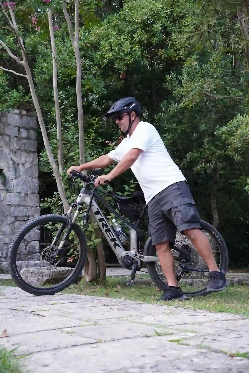 E-bike rider on a scenic forest trail in Konavle valley near Dubrovnik